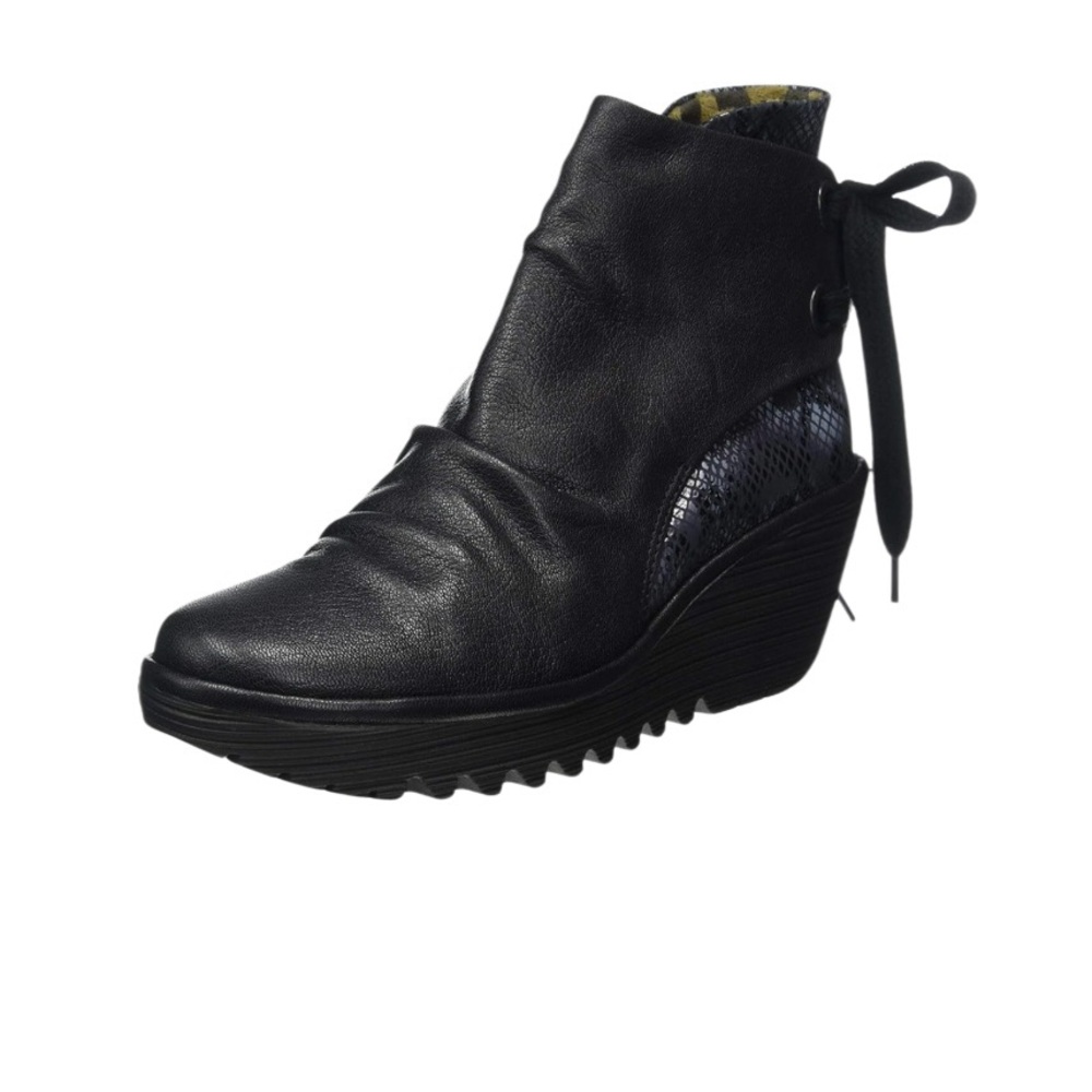 Fly London Yama Mousse Snakeskin Wedge Bootie